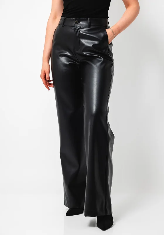 Esqualo Faux Leather Wide Leg Trousers, Black Trousers New Arrival
