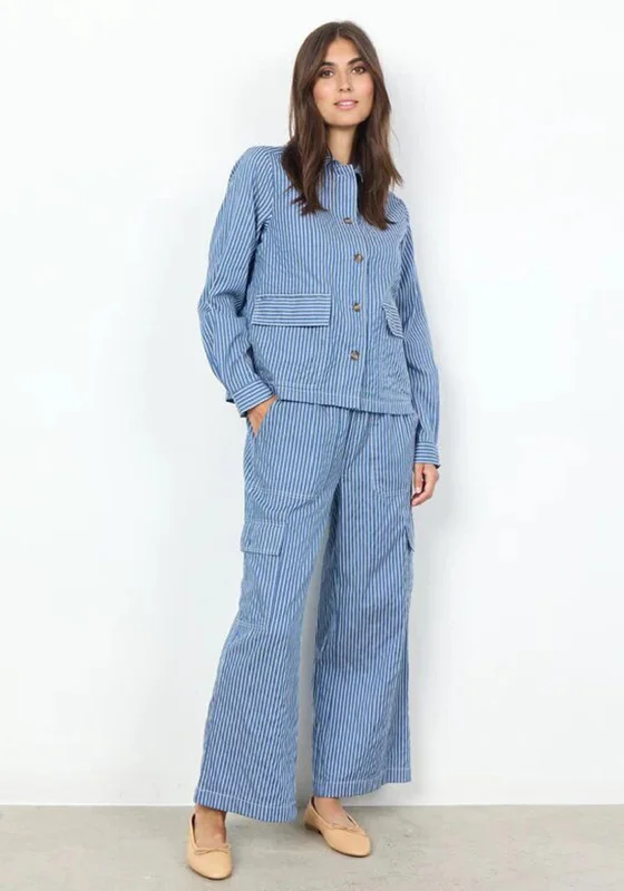 Soyaconcept Dily Pinstripe Cargo Style Trouser, Blue Trousers Business Professional