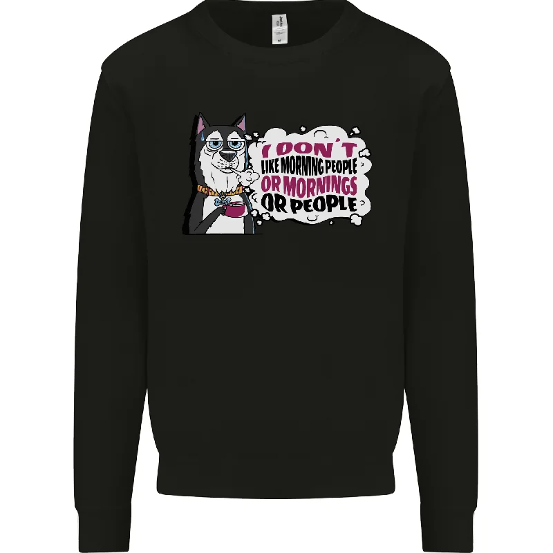 Husky Alaskan I Dont Like People Mornings Mens Sweatshirt Jumper Hoodie with Longline Fit Extended Stylish