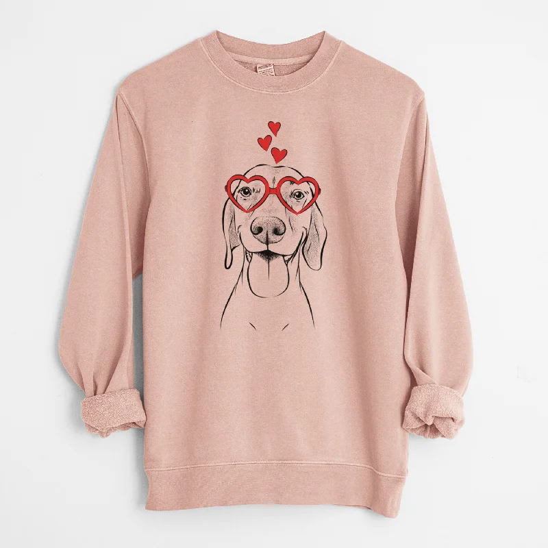 Valentine Remington the Vizsla - Unisex Pigment Dyed Crew Sweatshirt Hoodie with Stripes Bold Sporty