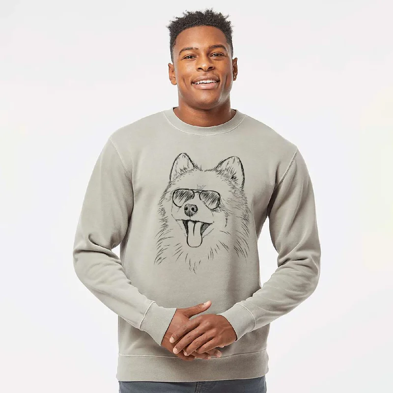 Aviator Quinn the Pomeranian - Unisex Pigment Dyed Crew Sweatshirt Hoodie with Strings Custom Fit Adjustable