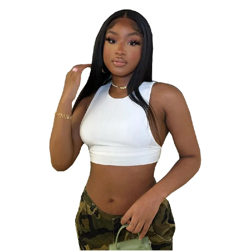 2022 Custom Logo Sexy Temptation Tank Top O Neck Backless Crop Top Solid High Stretch Camis For Women Chenille Fabric Brocade Fabric Lace Fabric