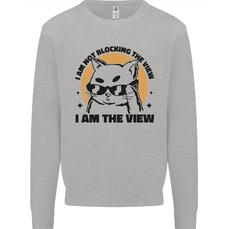 I am the View Funny Cat Mens Sweatshirt Jumper Hoodie with Hem Embroidery Detailed Premium