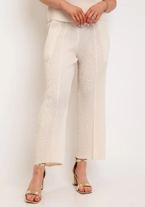 Thanny Crepe Wide Leg Trousers, Beige Trousers Palazzo Wide Leg