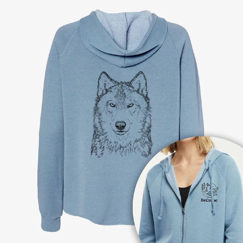 Grey Wolf - Canis lupus - Women's Cali Wave Zip-Up Sweatshirt Hoodie with Gradient Ombre Colorful