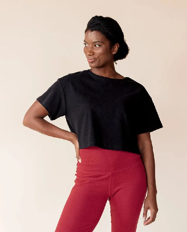 Organic Cotton Short Sleeve Rib Knit Crop Top Knit Fabric Woven Fabric Fleece Fabric