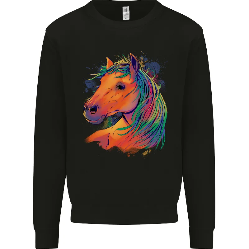Horse Head Equestrian Mens Sweatshirt Jumper Hoodie with Crew Neck Simple Timeless