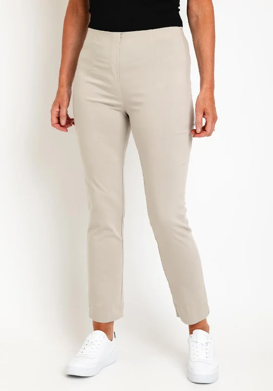 Leon Collection High Waist Slim Leg Trouser, Beige Trousers Denim Distressed