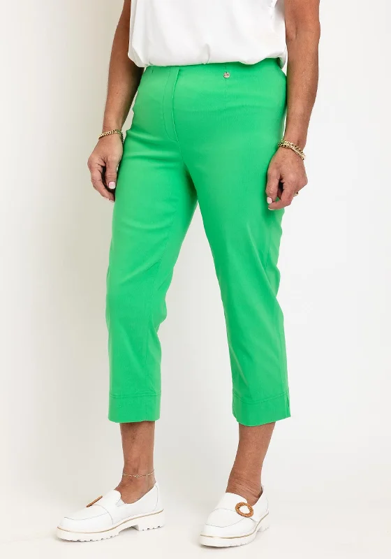 Robell Maire 07 Slim Fit Cropped Trousers, Bright Green Trousers Floral Bohemian