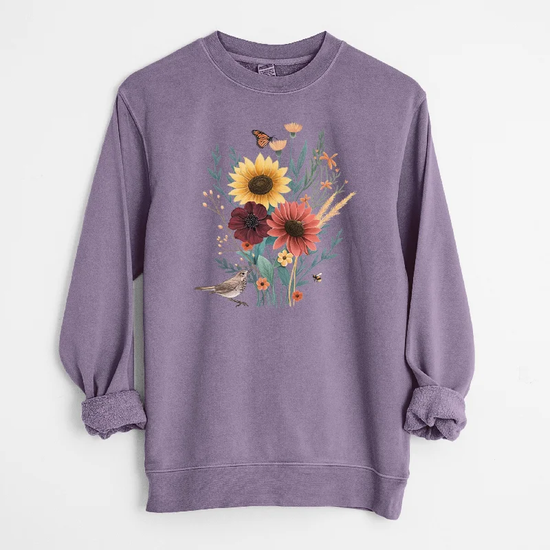 Fall Bouquet - Unisex Pigment Dyed Crew Sweatshirt Hoodie with Mock Neck Collared Structured