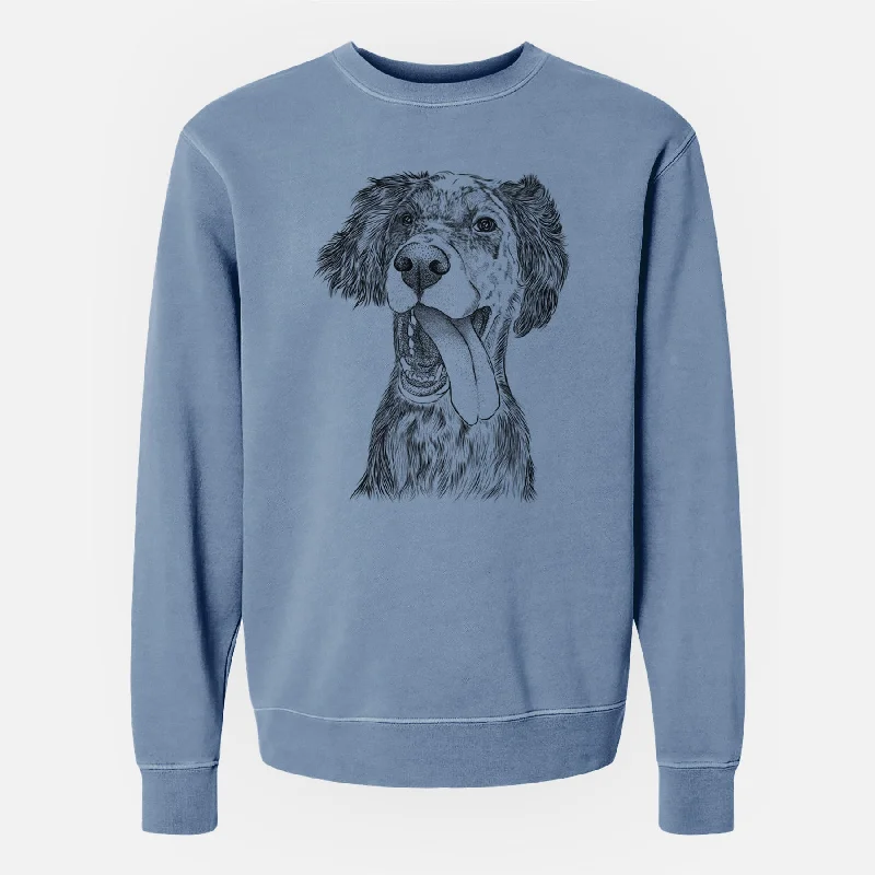 Bare Renly the English Setter - Unisex Pigment Dyed Crew Sweatshirt Hoodie with Hem Applique Textured Unique