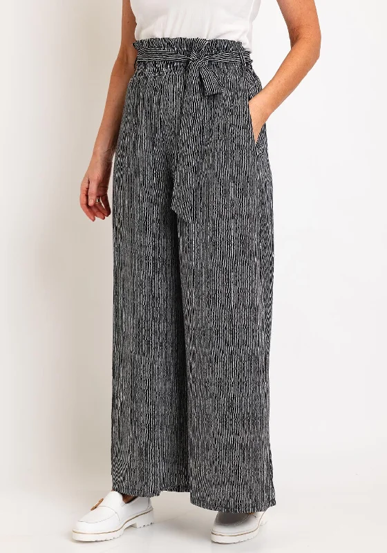 Malissa J One Size Wide Leg Striped Trousers, Black Trousers Tapered Slim Fit