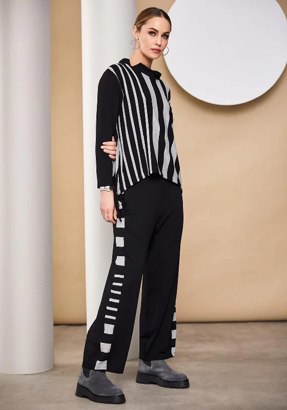 Naya Stripe Pattern Trousers, Black & Silver Trousers Fleece Cozy