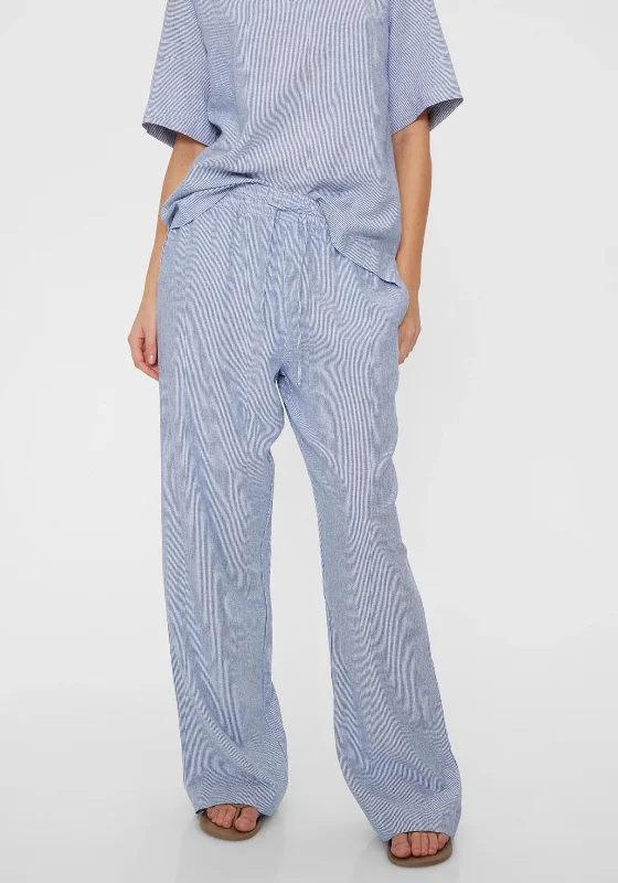 Freequent Lava Striped Linen Trousers, Blue & White Trousers Cargo Utility