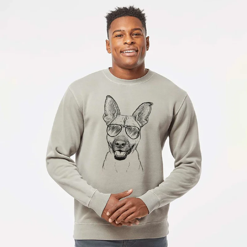 Aviator Remus the German Shepherd Mix - Unisex Pigment Dyed Crew Sweatshirt Hoodie Dress Longline Feminine