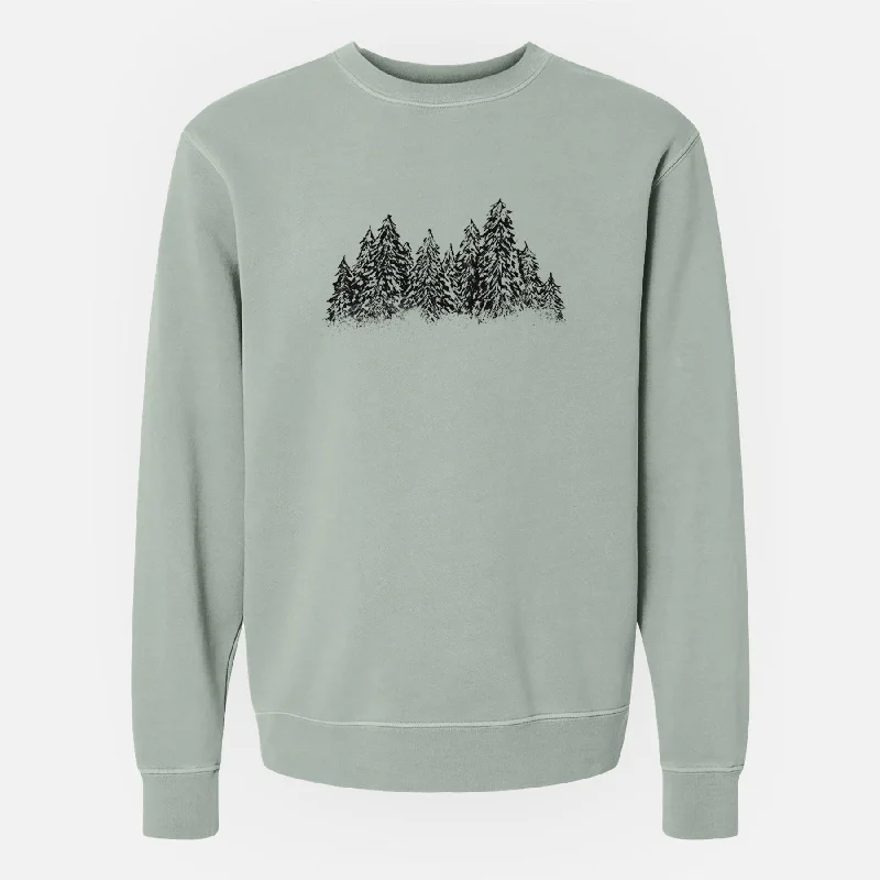Winter Evergreens - Unisex Pigment Dyed Crew Sweatshirt Hoodie with Pastel Soft Subtle