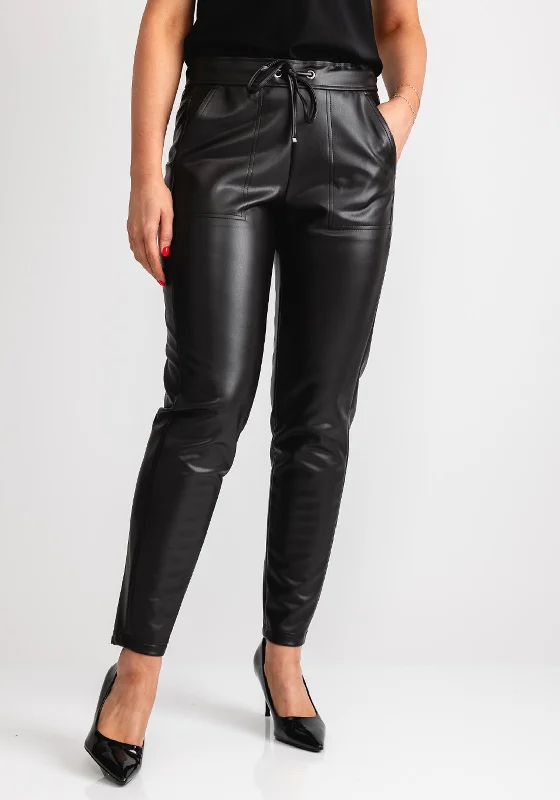 Robell Hygge Wet Look Drawstring Waist Slim Trouser, Brown Trousers Brand Named