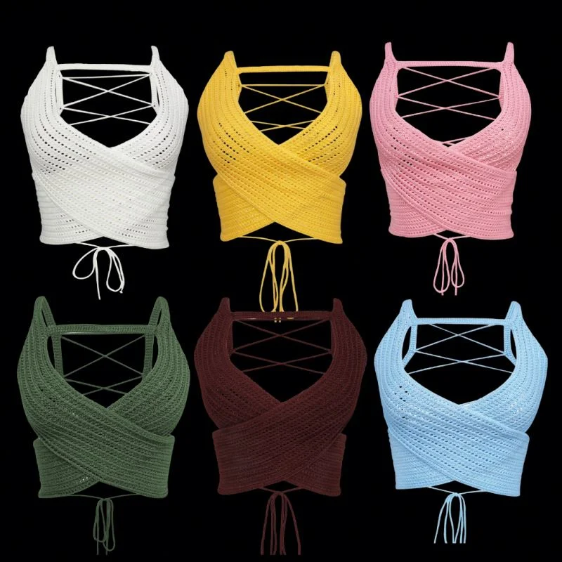Women's Clothing Fall 2022 Y2K Basic Sleeveless Open Back Straps Tops Women Hollow Knitted Sweater Sexy Crop Tops Sequined Glittery Shiny
