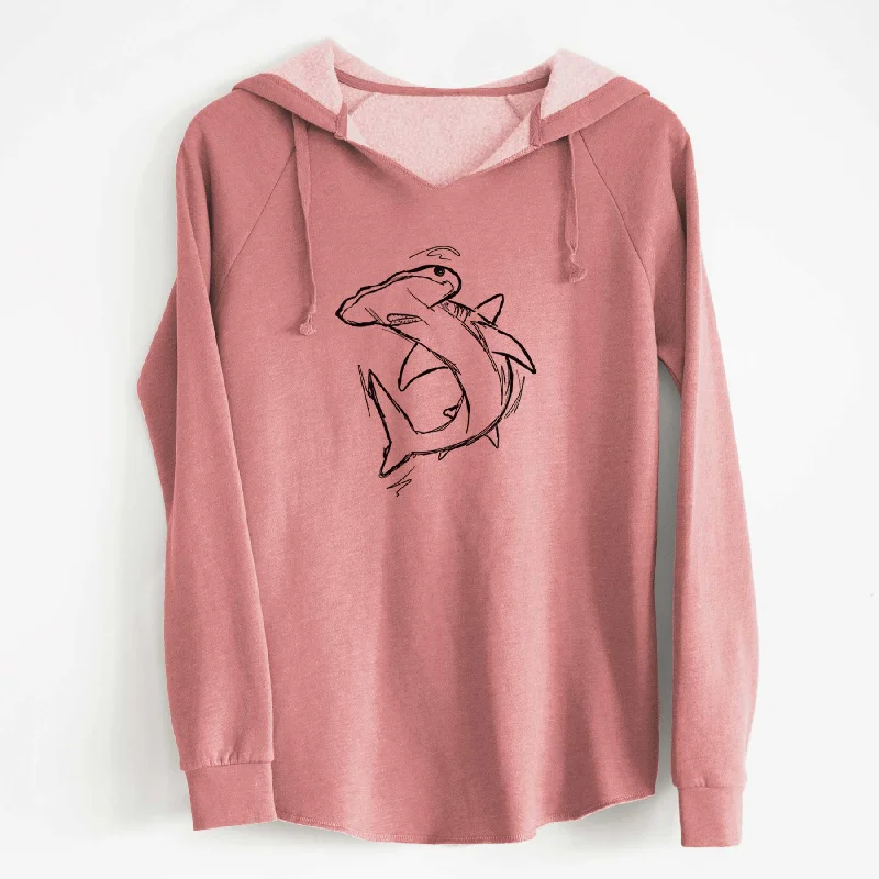 Hammerhead Shark - Cali Wave Hooded Sweatshirt Hoodie with Raglan Sleeves Sporty Comfortable