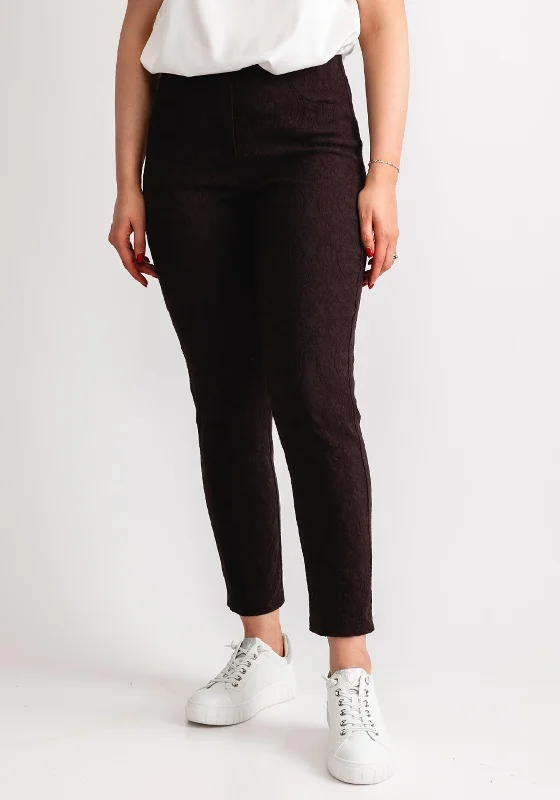 Robell Bella 09 Jacquard Slim Fit Trousers, Chocolate Brown Trousers Evening Elegant