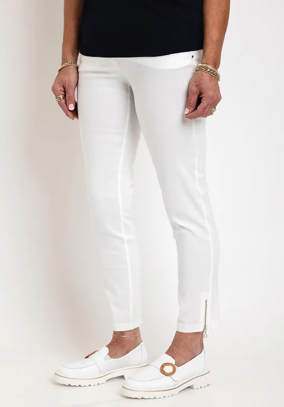 Robell Nena 09 Ankle Grazer Zip Detail Trousers, White Trousers Prom Sequined