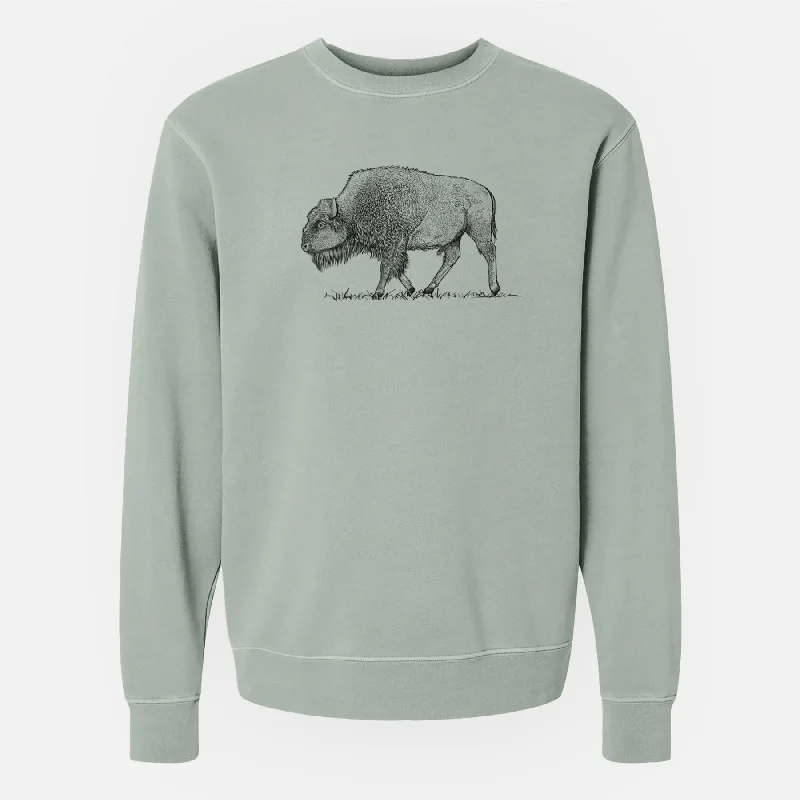 American Bison / Buffalo - Bison bison - Unisex Pigment Dyed Crew Sweatshirt Hoodie with Zipper Versatile Modern