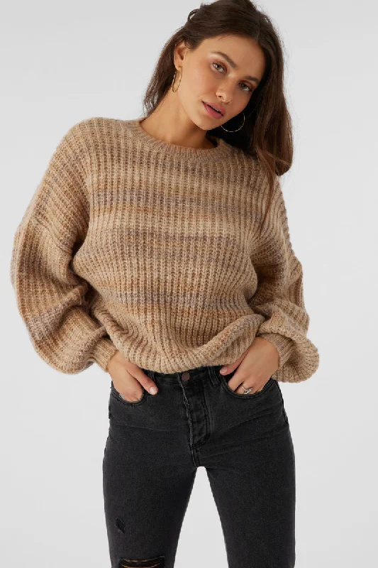 O'Neill Bayou Sweater-Tobacco Brown Ribbed Striped Patterned