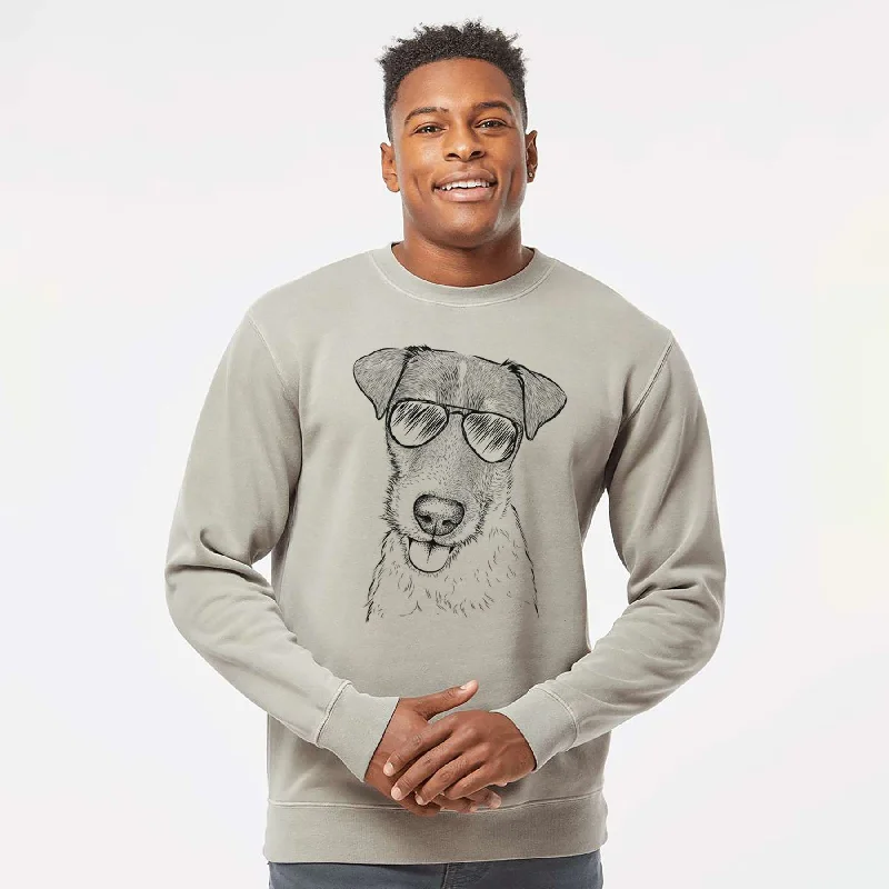 Aviator Rider the Parson Russell Terrier - Unisex Pigment Dyed Crew Sweatshirt Hoodie with Drawstring Waist Adjustable Fitted