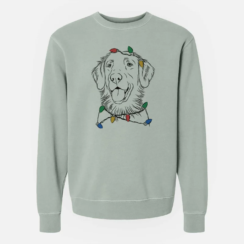 Christmas Lights Raisin the Flat Coated Retriever - Unisex Pigment Dyed Crew Sweatshirt Hoodie with V-Neck Classic Versatile