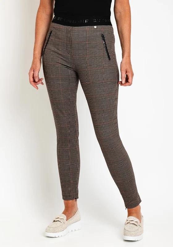 Robell Nelly Full Length Skinny Check Trouser, Brown Trousers Chinos Classic
