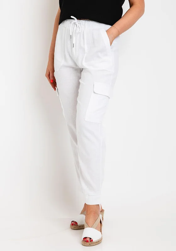 Freequent Lava Linen Cargo Trousers, Brilliant White Trousers cozy comfortable