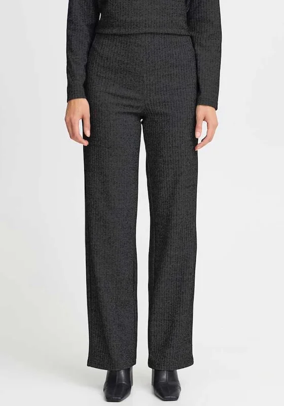 Fransa Komma Chevron Trousers, Black Trousers Fleece Cozy