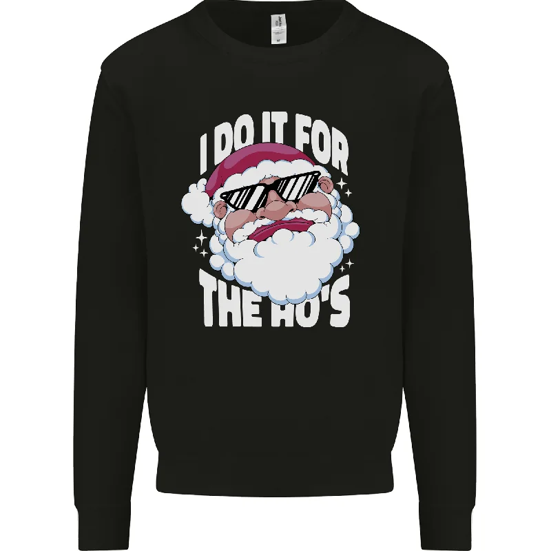 I Do It for the HO's Funny Christmas Santa Xmas Mens Sweatshirt Jumper Hoodie with Exposed Zipper Edgy Industrial