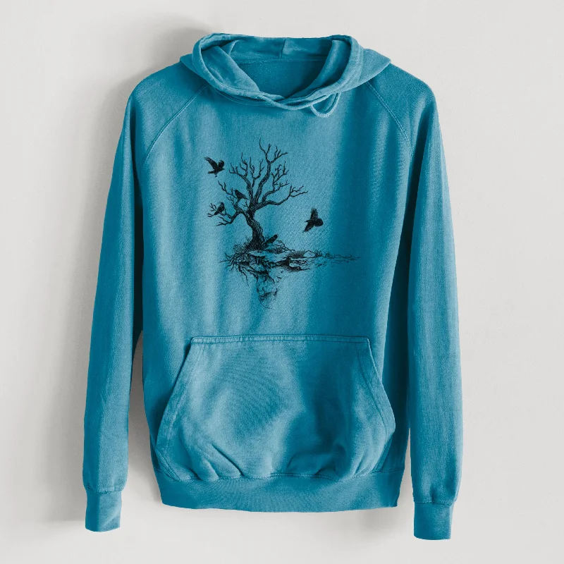 Twisted Tree with Ravens  - Mid-Weight Unisex Vintage 100% Cotton Hoodie Hoodie with Set-In Sleeves Structured Classic