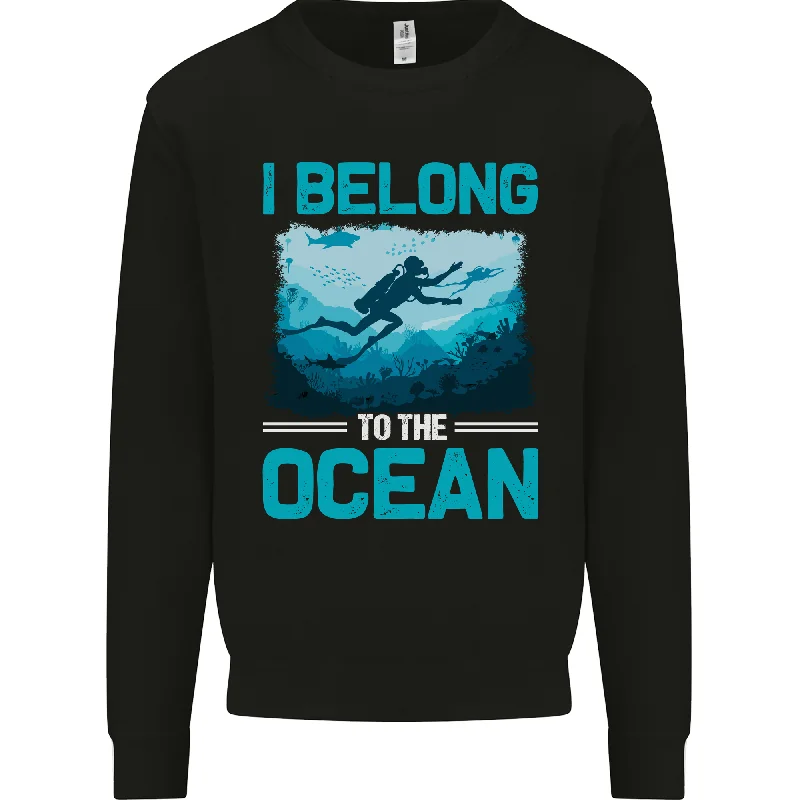 I Belong to the Ocean Scuba Diving Diver Dive Mens Sweatshirt Jumper Hoodie with Hem Patch Decorative Personalized