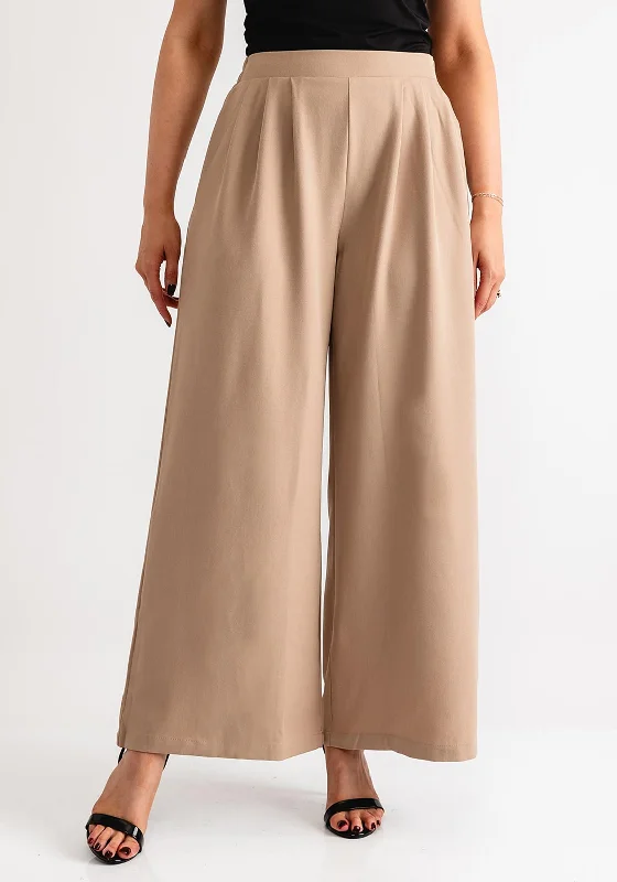 Serafina Collection Elasticated Wide Leg Trousers, Beige Trousers Low Rise Relaxed