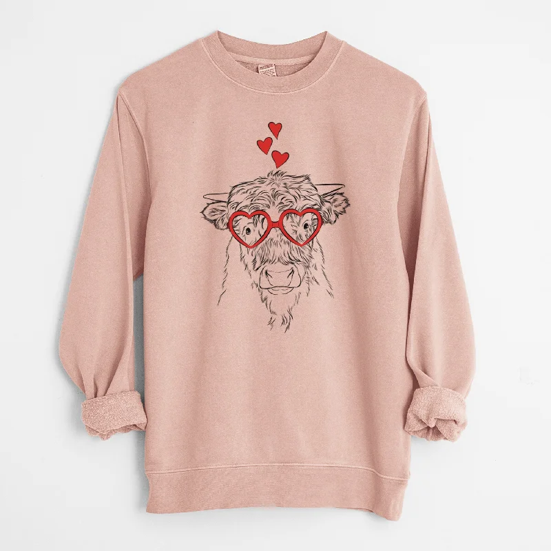 Valentine Mack the Scottish Highland Cow - Unisex Pigment Dyed Crew Sweatshirt Graphic Hoodie Design Print Graphic Hoodie Design Print