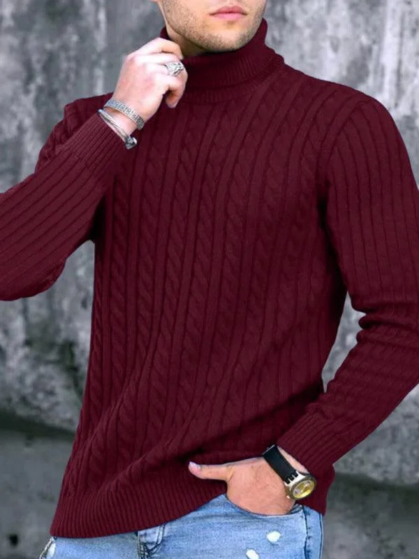 Casual Tight Stretch Men Sweater Turtleneck Glossy Satin Silk