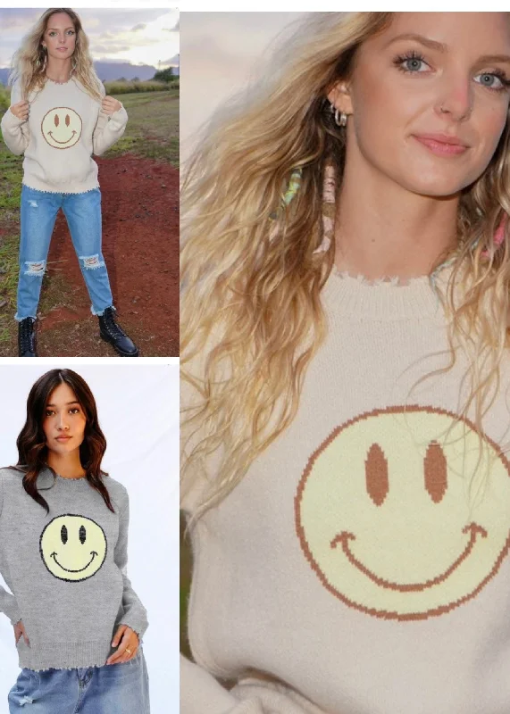 distressed smiley intarsia sweater Neon Metallic Matte