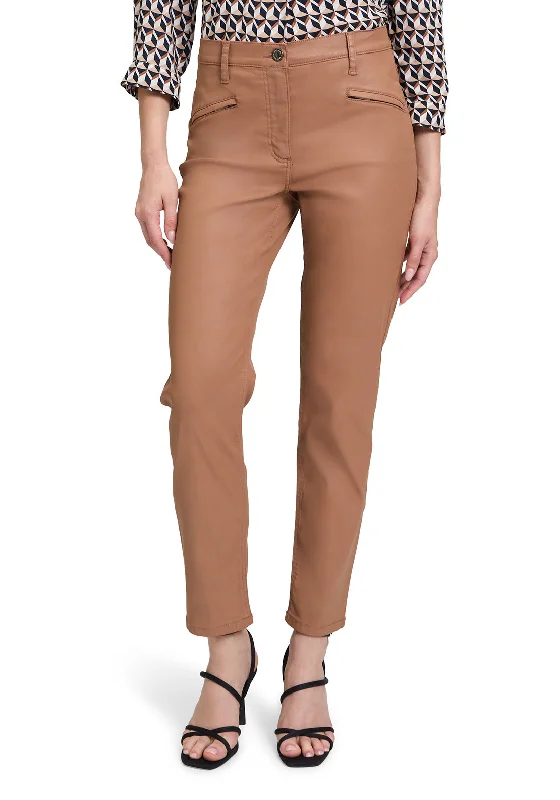 Betty Barclay High Waisted Coated Slim Leg Trousers, Brown Trousers Print Floral