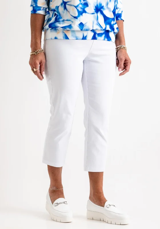 Natalia Collection Slim Leg Cropped Trousers, White Trousers Designer Luxury