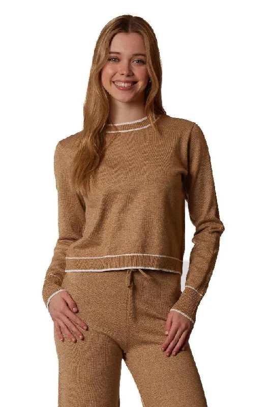 contrast trim crew neck sweater Oversized Loose Flowy