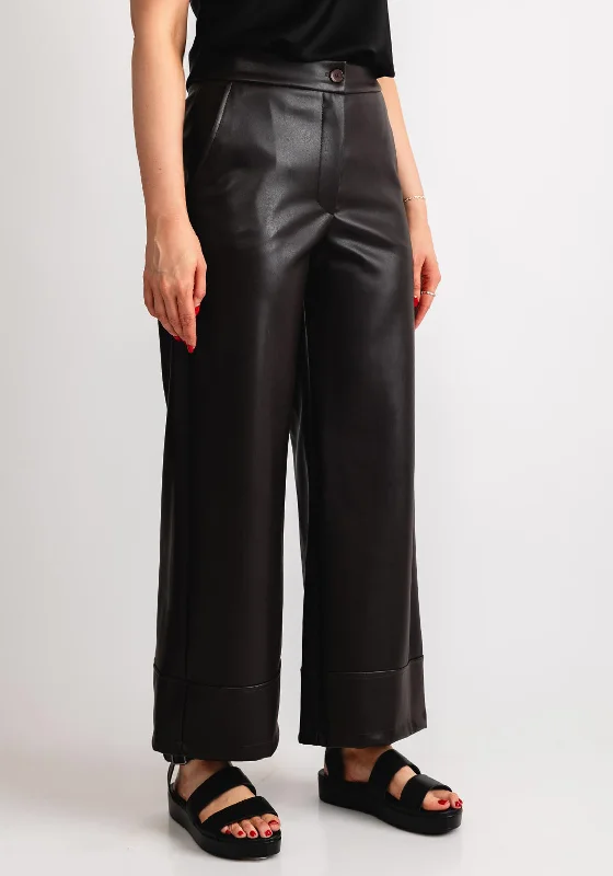 Naya Faux Leather Wide Leg Trousers, Brown Trousers Bootcut Casual