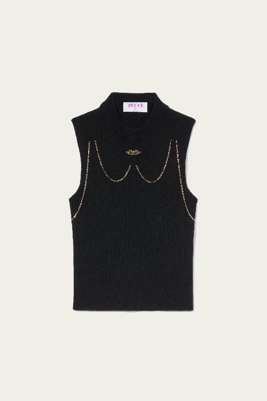 Chain-Embellished Sweater Real Fur Shearling Chenille