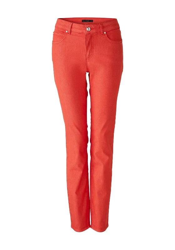 Oui Baxtor Mid Rise Slim Fit Jegging Trouser, Aura Orange Trousers Designer Luxury