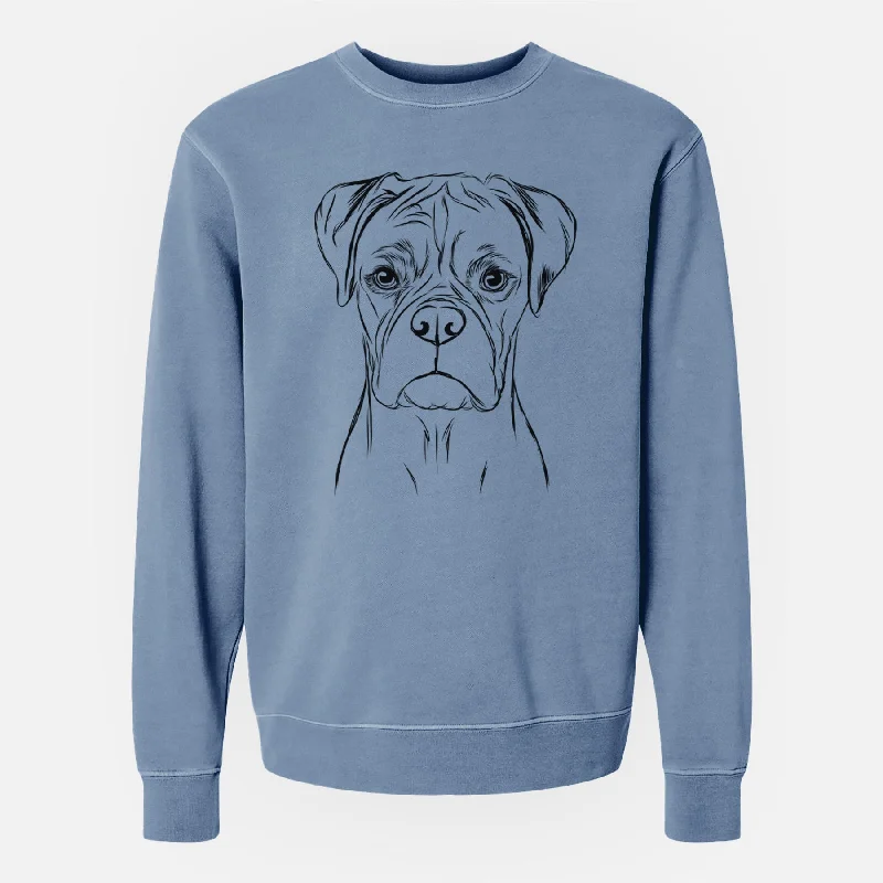 Bare Reese the Boxer - Unisex Pigment Dyed Crew Sweatshirt Hoodie with Hem Frayed Vintage Worn