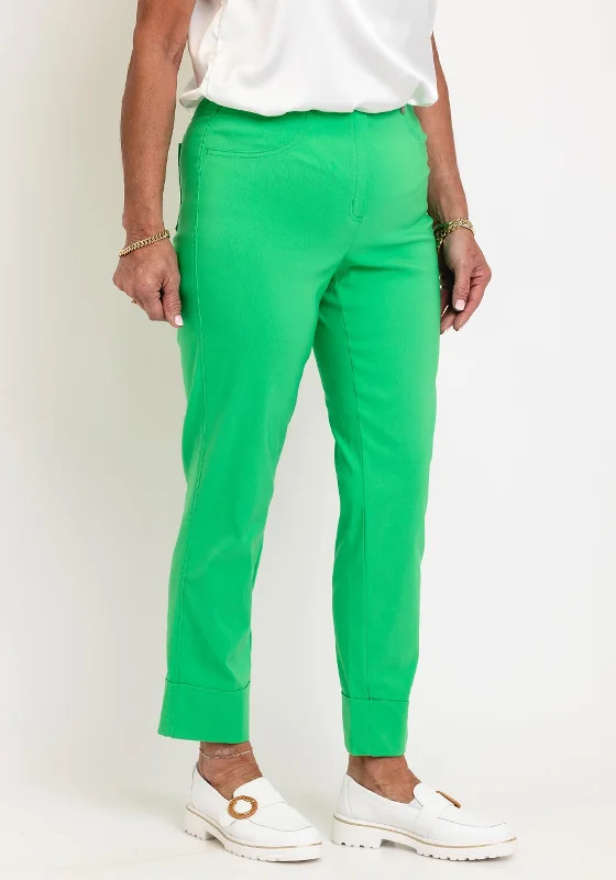 Robell Bella 09 Turn Up Ankle Grazer Trousers, Bright Green Trousers Denim Blue
