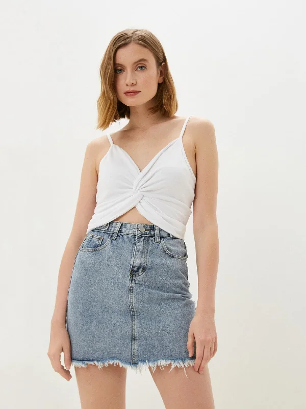 Γυναικείο crop top NMDORA S/L TIE TOP 27018519 | 27018519 Spandex Blend Rayon Blend Denim Blend