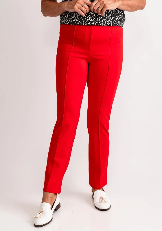 Barbara Lebek Seams Straight Leg Trousers, Red Skinny Trousers Denim Stretchy