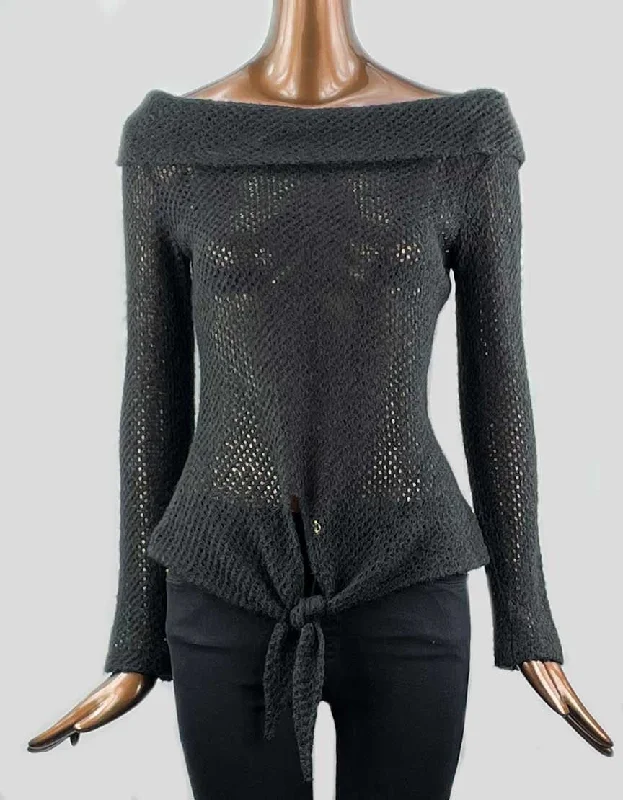 ANON Charcoal Knit Sweater With Front Tie - Small Handmade Hand-knitted Hand-woven